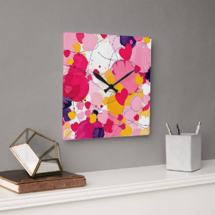 Horloge Carrée "Pensées d'amour aléatoires" - Abstrait coloré