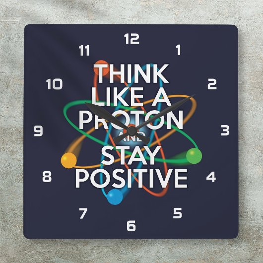 HORLOGE CARRÉE PENSEZ À UN PROTON ET RESTEZ POSITIF