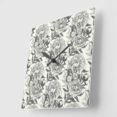 Horloge Carrée Peonies et papillons bloquent l'impression, noir e (Angle)