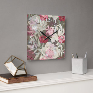 Horloge Carrée Peonies rose rose fleurs fleurs jardin fleurie bou