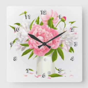 Horloge Carrée Peonies roses Fines Florales