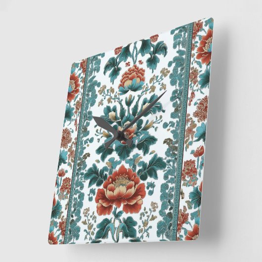 Horloge Carrée Peony Brocade (Angle)