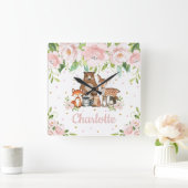 Horloge Carrée Pépinière de filles de bois rose pâle (Maison)