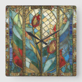 Horloge Carrée Pépites en chef rouges en verre tendu au lever du (Recto)