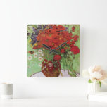 Horloge Carrée Pépites rouges et marguerites par Vincent Van Gogh<br><div class="desc">Pépites rouges et marguerites. Peint par Vincent Van Gogh en 1890. Cette image est du domaine public.</div>