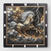 Horloge Carrée Percheron Horse Design : Or Personnalisé, Temps Mé (Recto)