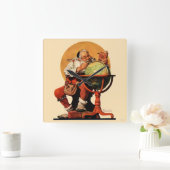 Horloge Carrée Père Noël au monde (Maison)