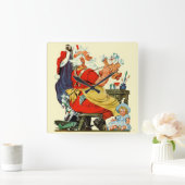 Horloge Carrée Père Noël au travail (Maison)