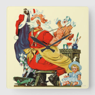 Horloge Carrée Père Noël au travail