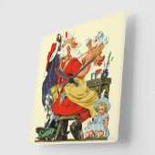 Horloge Carrée Père Noël au travail (Angle)