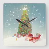 Horloge Carrée Père Noël avec arbre de Noël (Recto)
