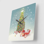 Horloge Carrée Père Noël avec arbre de Noël (Angle)