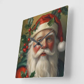Horloge Carrée Père Noël avec gui (Angle)