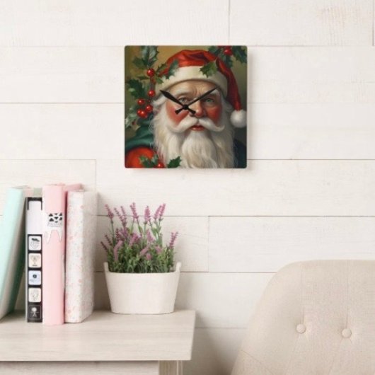 Horloge Carrée Père Noël avec gui