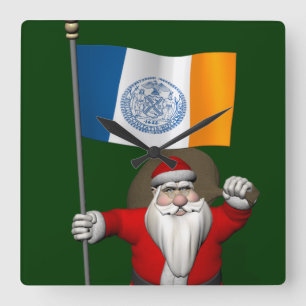 Horloge Carrée Père Noël avec l'enseigne de la ville de New York