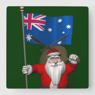 Horloge Carrée Père Noël Avec L'Ensigne D'Australie
