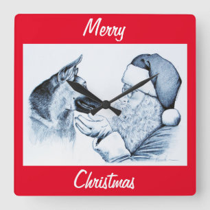 Horloge Carrée Père Noël et berger allemand