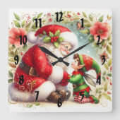 Horloge Carrée Père Noël Et Elf 6 (Recto)