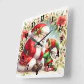 Horloge Carrée Père Noël Et Elf 6 (Angle)