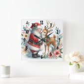Horloge Carrée Père Noël Et Le Rindeer 6 (Maison)