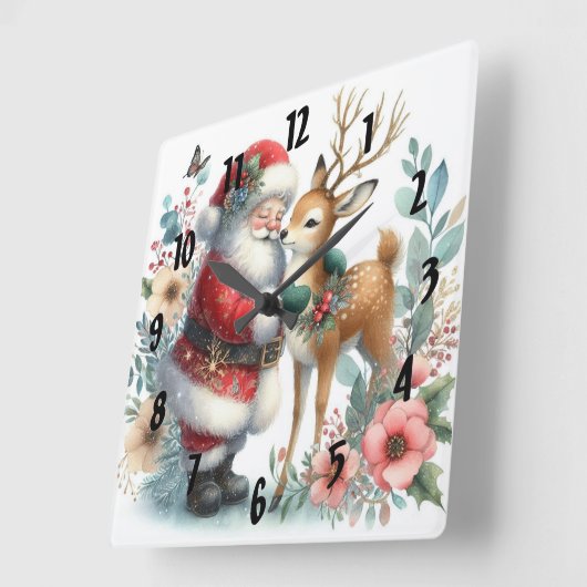 Horloge Carrée Père Noël Et Le Rindeer 6 (Angle)