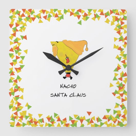 Horloge Carrée Père Noël Nacho avec chips (Recto)