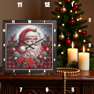 Horloge Carrée Père Noël Plaid Buffalo