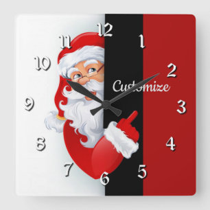 Horloge Carrée Père Noël rouge et blanche personnalisée