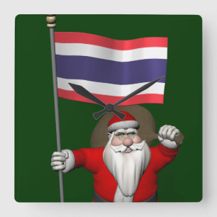 Horloge Carrée Père Noël Sucré Avec Drapeau De Thaïlande