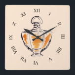 Horloge Carrée Perfume bottle fashion illustration pop art<br><div class="desc">A fashion stylish illustration clock from an original artwork by artist Sacha Grossel of a lux perfume vintage perfume bottle. This watercolour illustration of a luxury brand perfume is in pop art et the background colour is customisable.</div>
