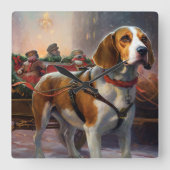 Horloge Carrée Période de fêtes de Noël Beagle (Recto)