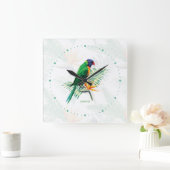 Horloge Carrée Perroquet Et Fleurs Colorés Monogrammes (Maison)