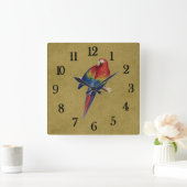 Horloge Carrée Perroquet tropical (Maison)