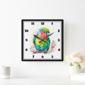 Horloge Carrée Perroquet vert - Bébé mignon oiseau (Maison)