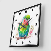 Horloge Carrée Perroquet vert - Bébé mignon oiseau (Angle)
