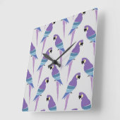 Horloge Carrée Perroquets pourpres (Angle)