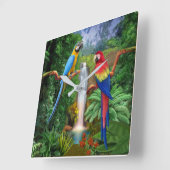 Horloge Carrée Perruches Tropicales Macaw (Angle)