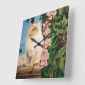 Horloge Carrée Perse Chat Rose Dryad (Angle)