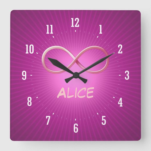 Horloge Carrée Personalizable Infinity Symbol on Pink Background (Recto)