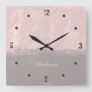 Horloge Carrée Personalize modern art style light pink gray