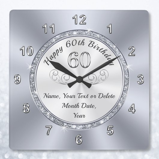 Horloge Carrée Personalized, Birthday Toxits for 60 ans