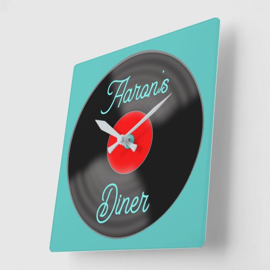 Horloge Carrée Personalized Diner Record Clock (Angle)