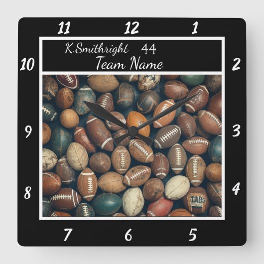 Horloge Carrée Personalized Football Pattern  (Recto)