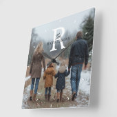 Horloge Carrée Personalized Minimalist Monogram Name Family Photo (Angle)