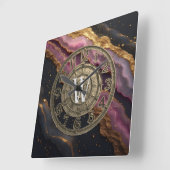 Horloge Carrée Personalized Monogram Agate Pink Rustic Metal Luxe (Angle)