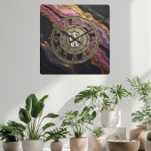 Horloge Carrée Personalized Monogram Agate Pink Rustic Metal Luxe