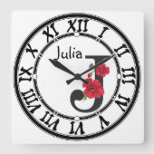 Horloge Carrée Personalized monogram editable J text red flower (Recto)