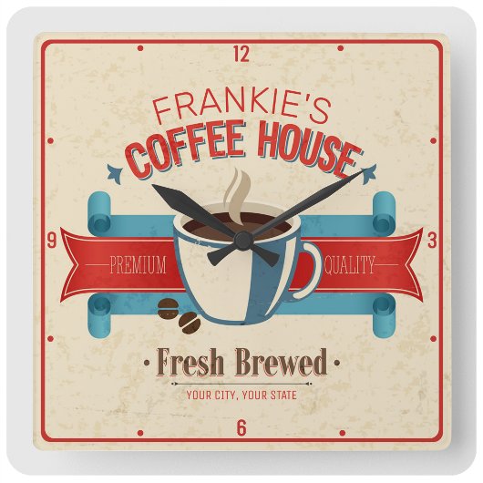 Horloge Carrée PERSONALIZED NAME Fresh Brew Coffee House