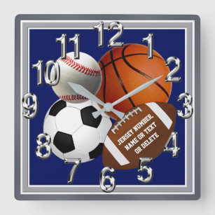 Horloge Carrée Personalized, Sports Themed Wall Clock, for Sale