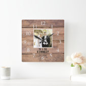 Horloge Carrée Personalized Wedding Photo Anniversary Rustic Wood (Maison)